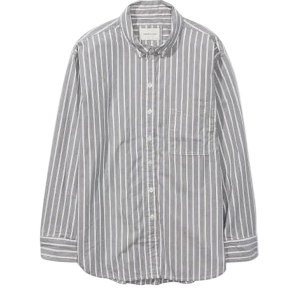 EUC Women's AMERICAN EAGLE The Perfect Button-Up‎ Striped Shirt | Size XL
